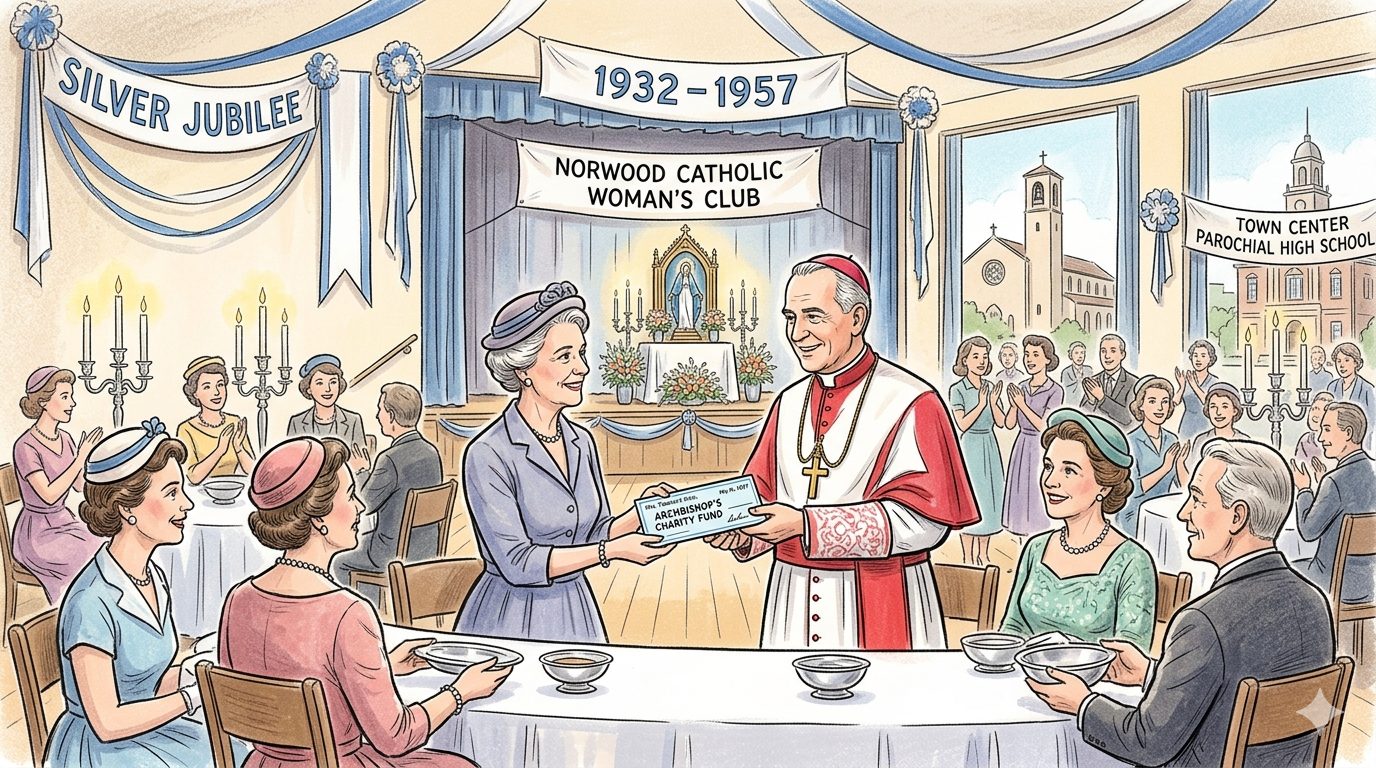 Norwood Catholic Women Close Silver Jubilee With Archbishop Cushing-This Day in Norwood History-May 16, 1957