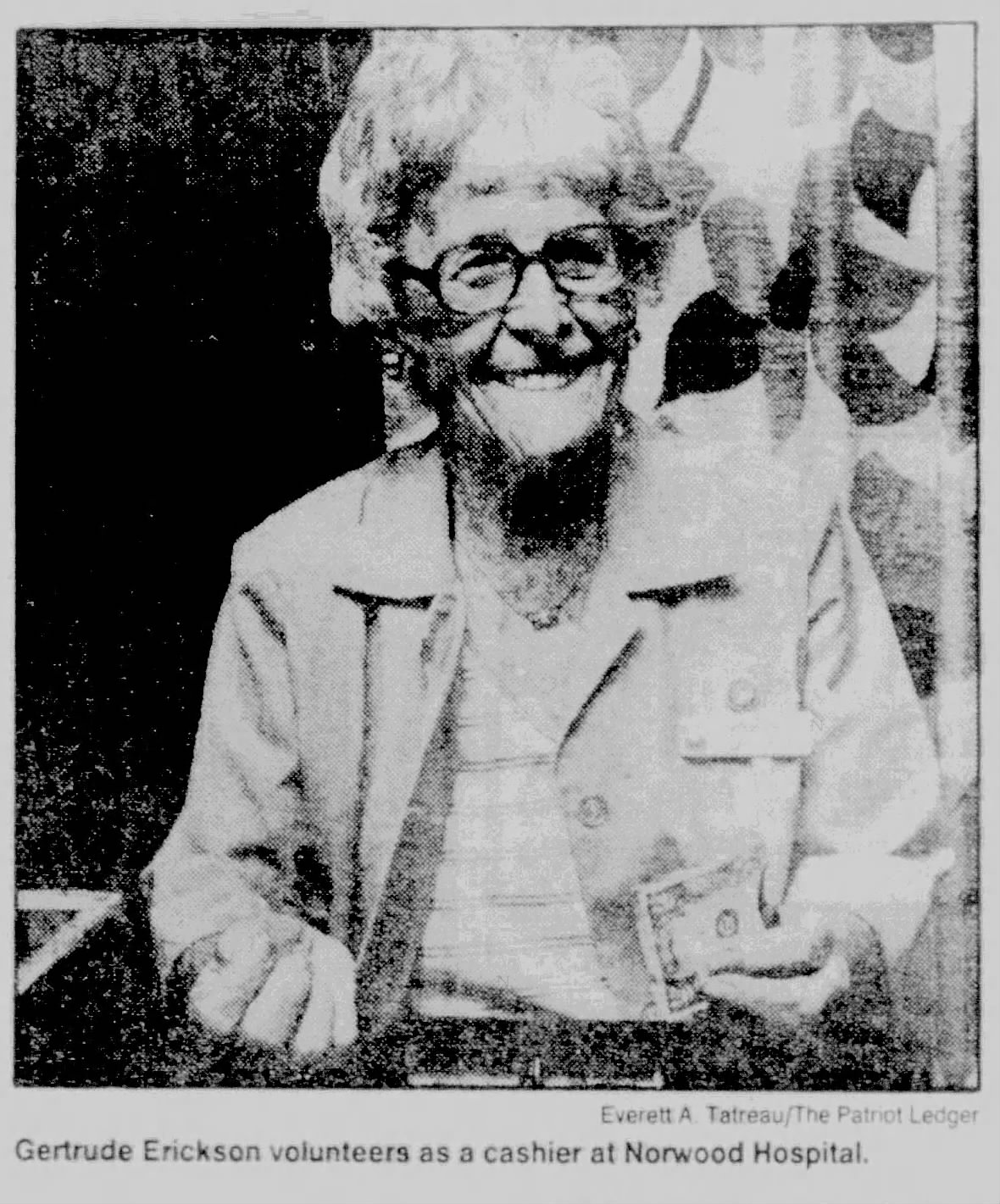 Eighty-Year-Old Volunteer Gertrude “Gertie” Erickson Celebrated as a Beloved Institution at Norwood Hospital-August 22, 1985