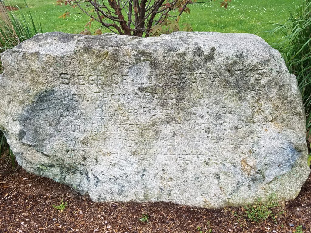 The memorial to the soldiers who participated in the 1745 siege at Louisburg sits in Aaron Guild Park near the Norwood Post Office. 