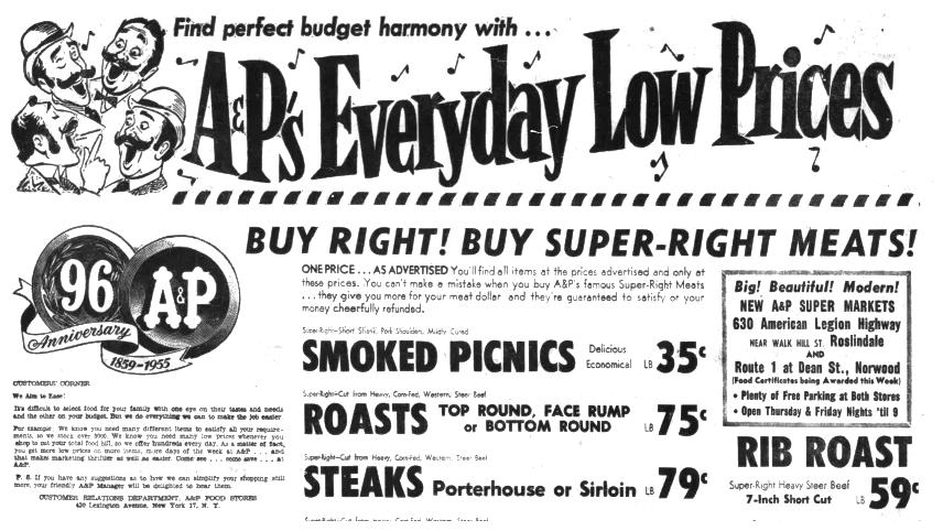 a p supermarket Norwood ma 1955
