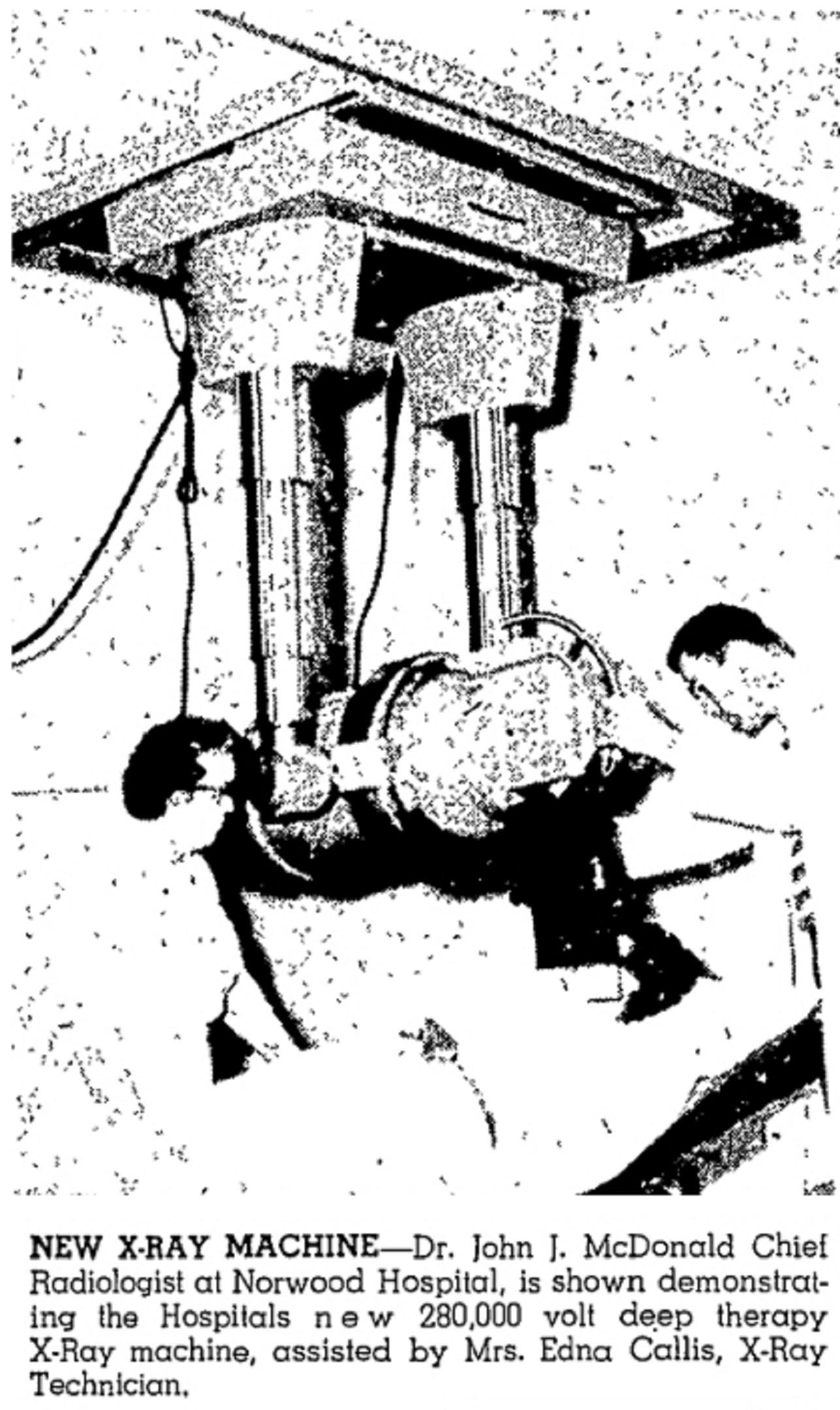 New Deep Therapy X-ray Now At Norwood Hospital-This Day in Norwood History-April 22, 1964