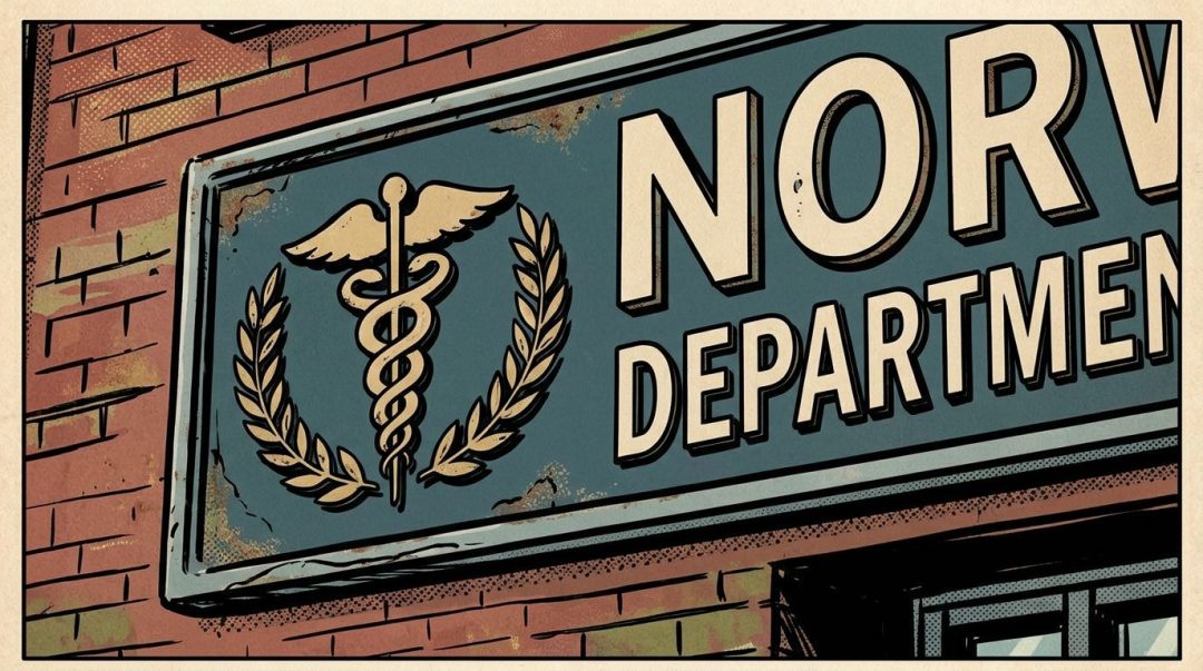 Entrance of Norwood Department of Health with people walking in and out