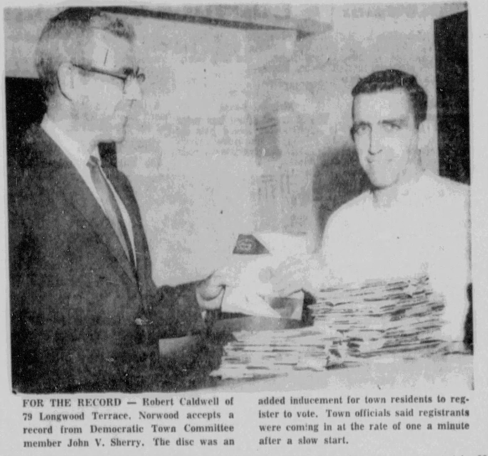 Free Records and Phone Squads Drive Voter Registration Rush in Norwood-October 1, 1964