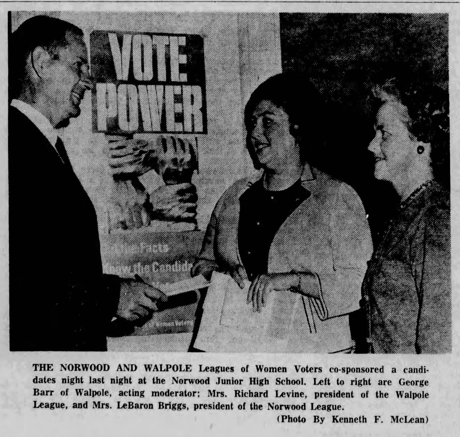 140 Citizens Attend League of Women Voters Candidates Night at Norwood Junior High School-October 4, 1968