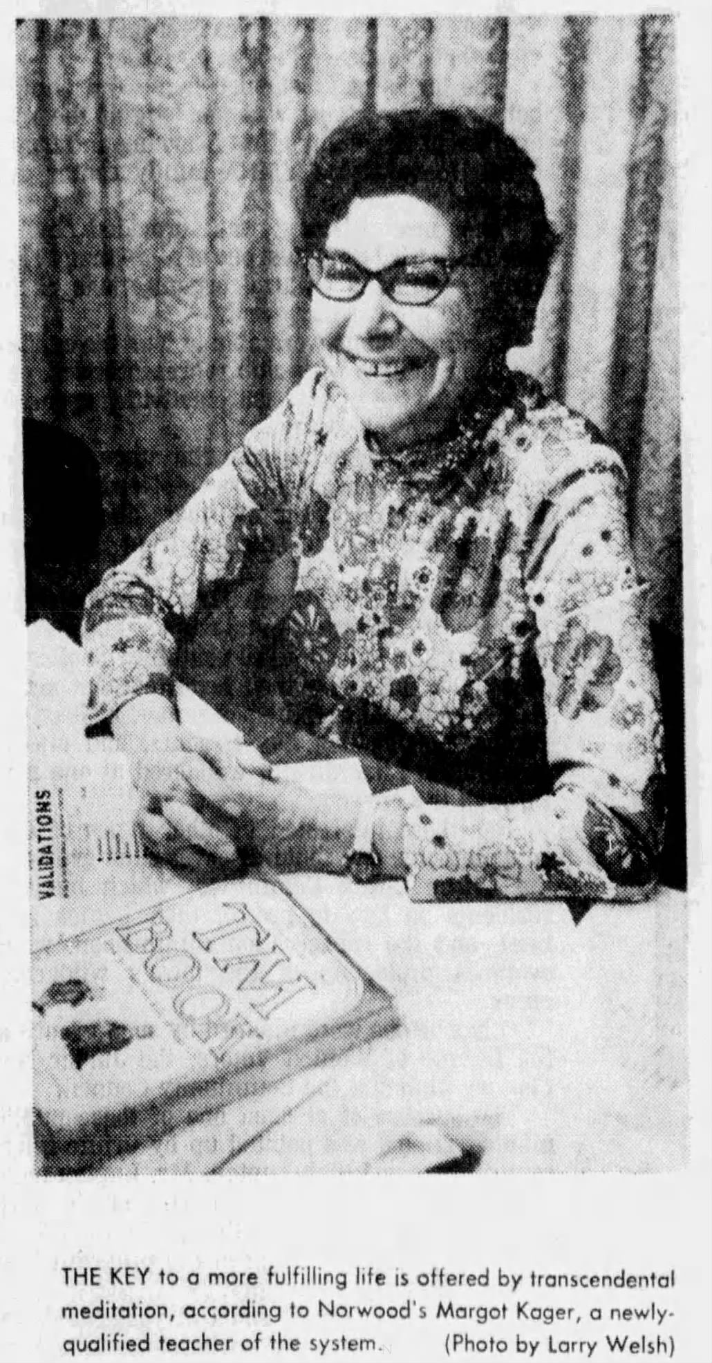 Transcendental Meditation Becomes a Way of Life for Norwood Art Teacher Margot Kager-September 19, 1975