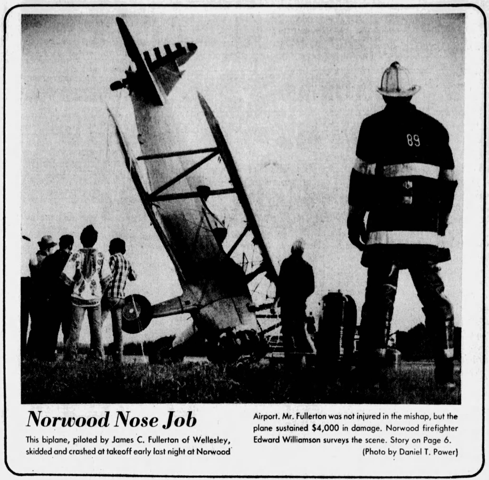 Wellesley Pilot Escapes Uninjured When Classic Biplane Crashes at Norwood Airport-September 10, 1976