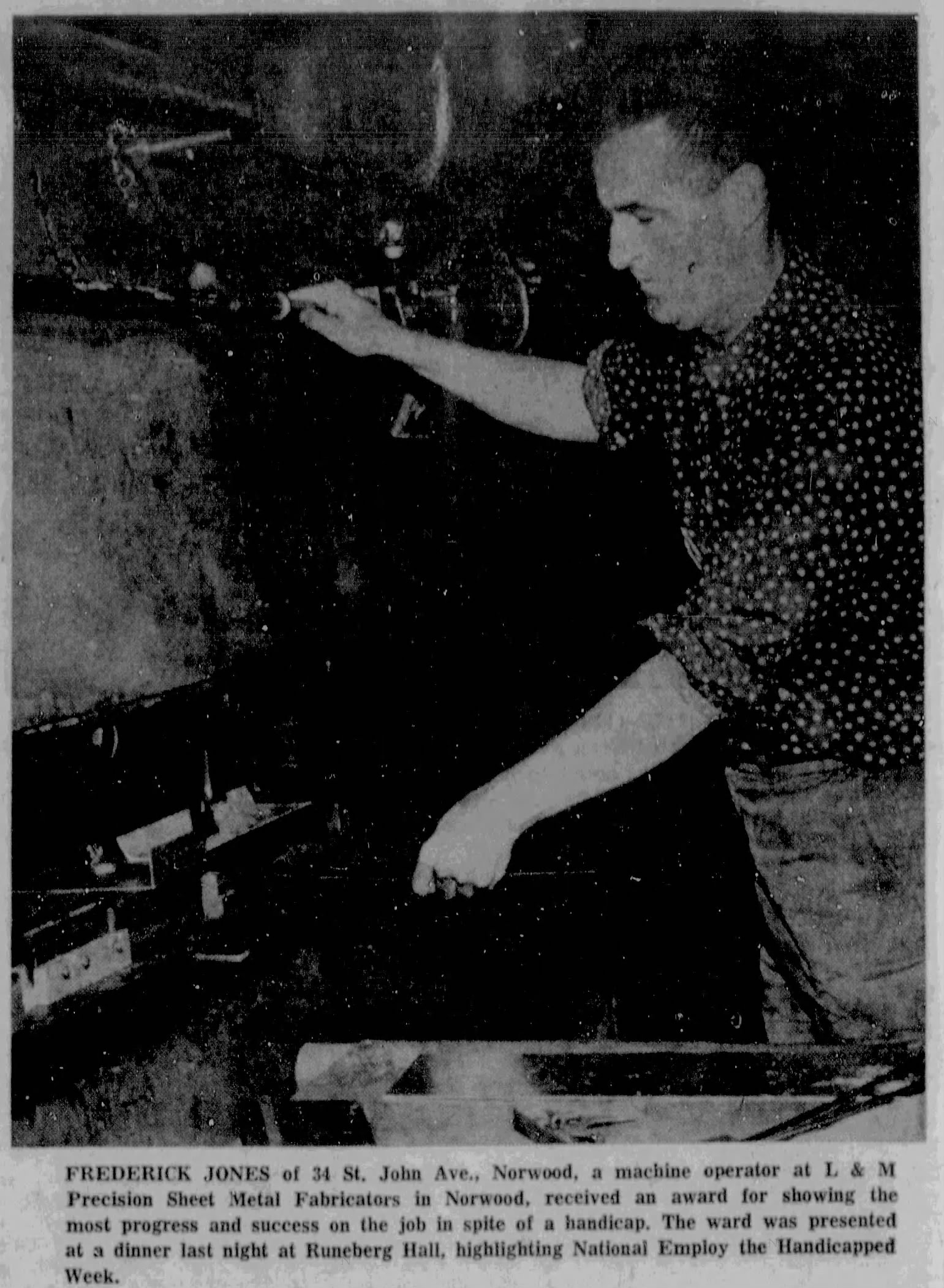 Norwood Man Proves Handicap Doesn’t Limit Skills as Worker-October 7, 1969