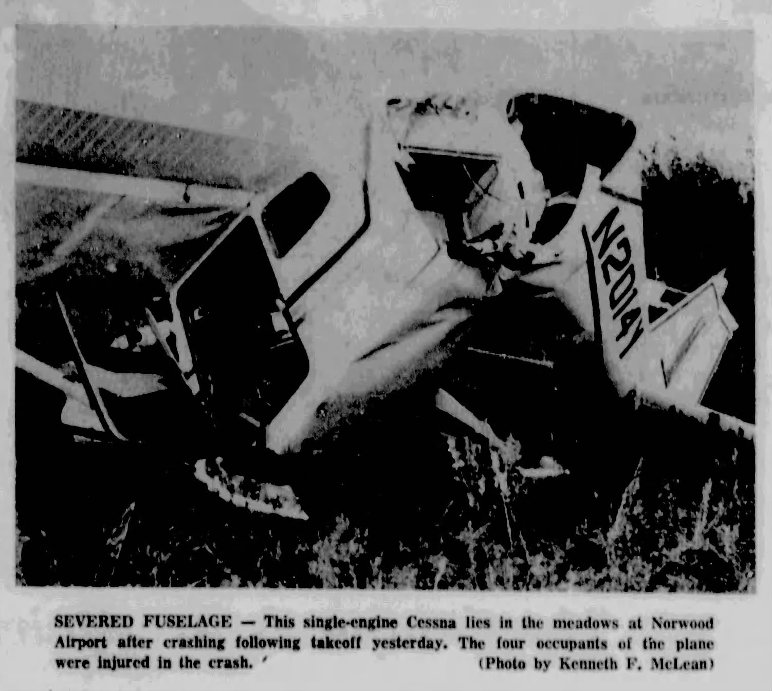 Four Injured in Small Plane Crash on Takeoff at Norwood Airport-October 21, 1974