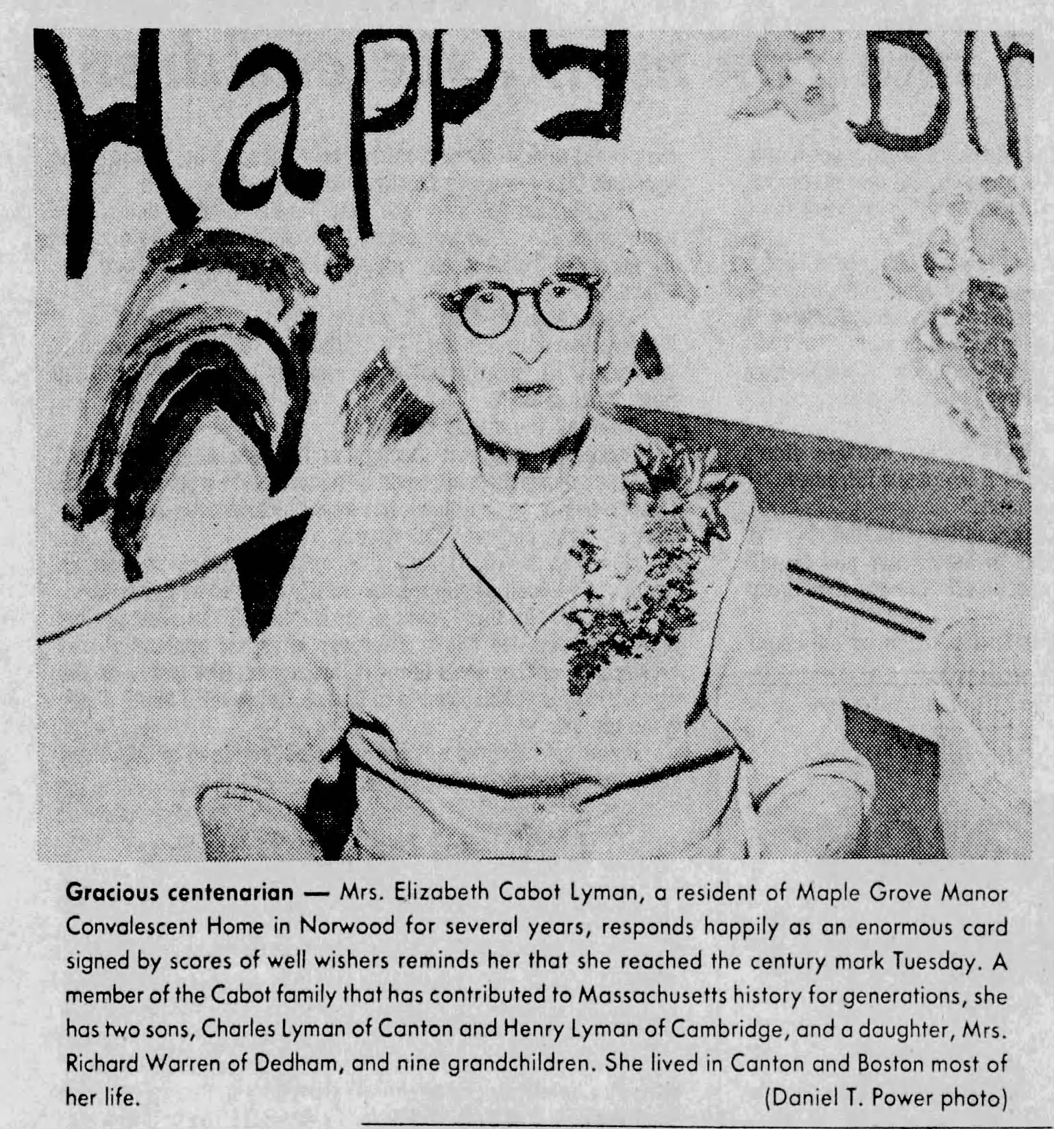 Norwood Centenarian Mary Ferioli Celebrates 100th Birthday at The Ellis Nursing Center-October 8, 1982